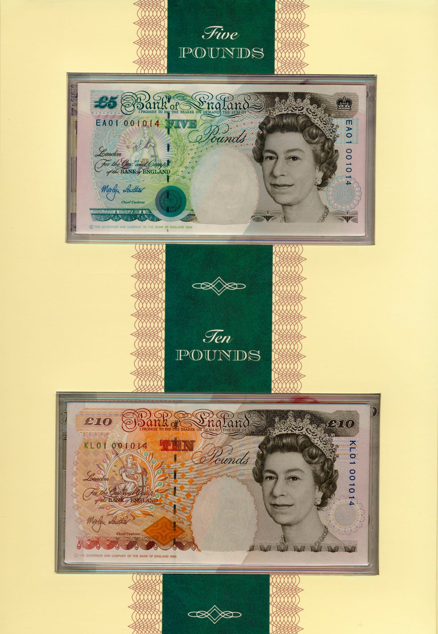 C147 1999 Debden presentation set First Lowther Special Run £5 (B380) £10 (B382) £20 (B384) £50 (B385)