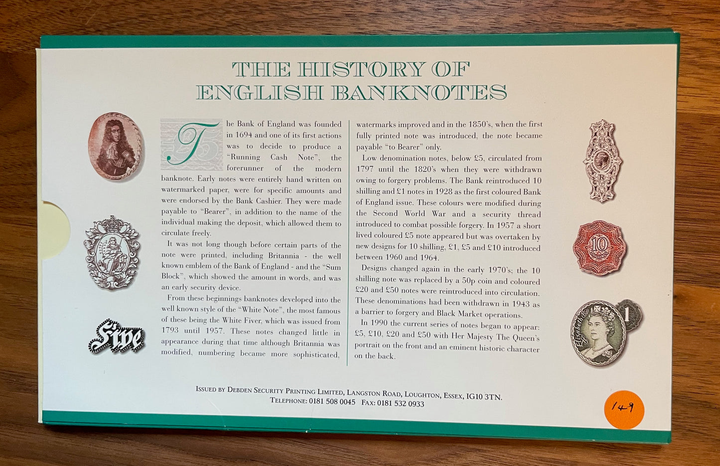 C149 2000 Debden presentation set Millennium Year prefix £5 B380 (YR20)
