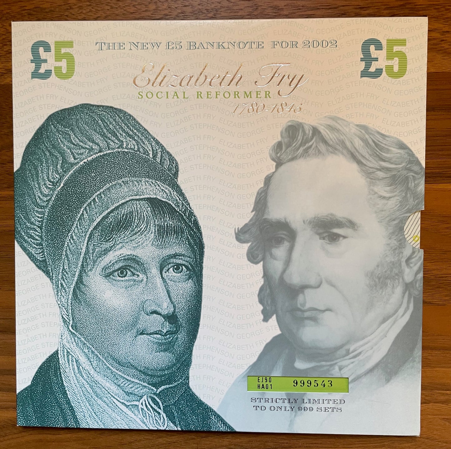 C162 2002 Debden presentation set Last Stephenson £5 (B380) and First Fry £5 (B395)