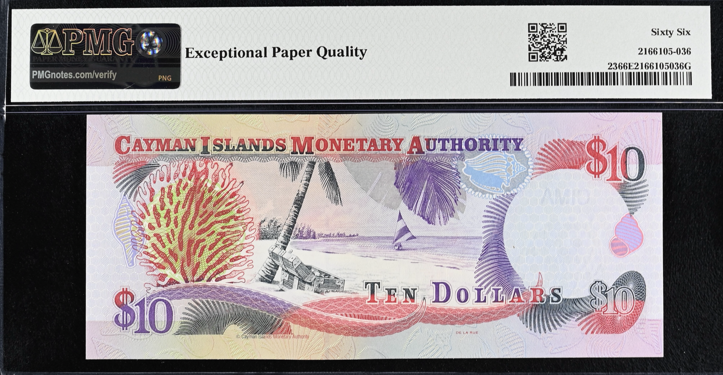 CAYMAN ISLANDS P.23 1998 low serial number $10 Gem UNC 66 EPQ