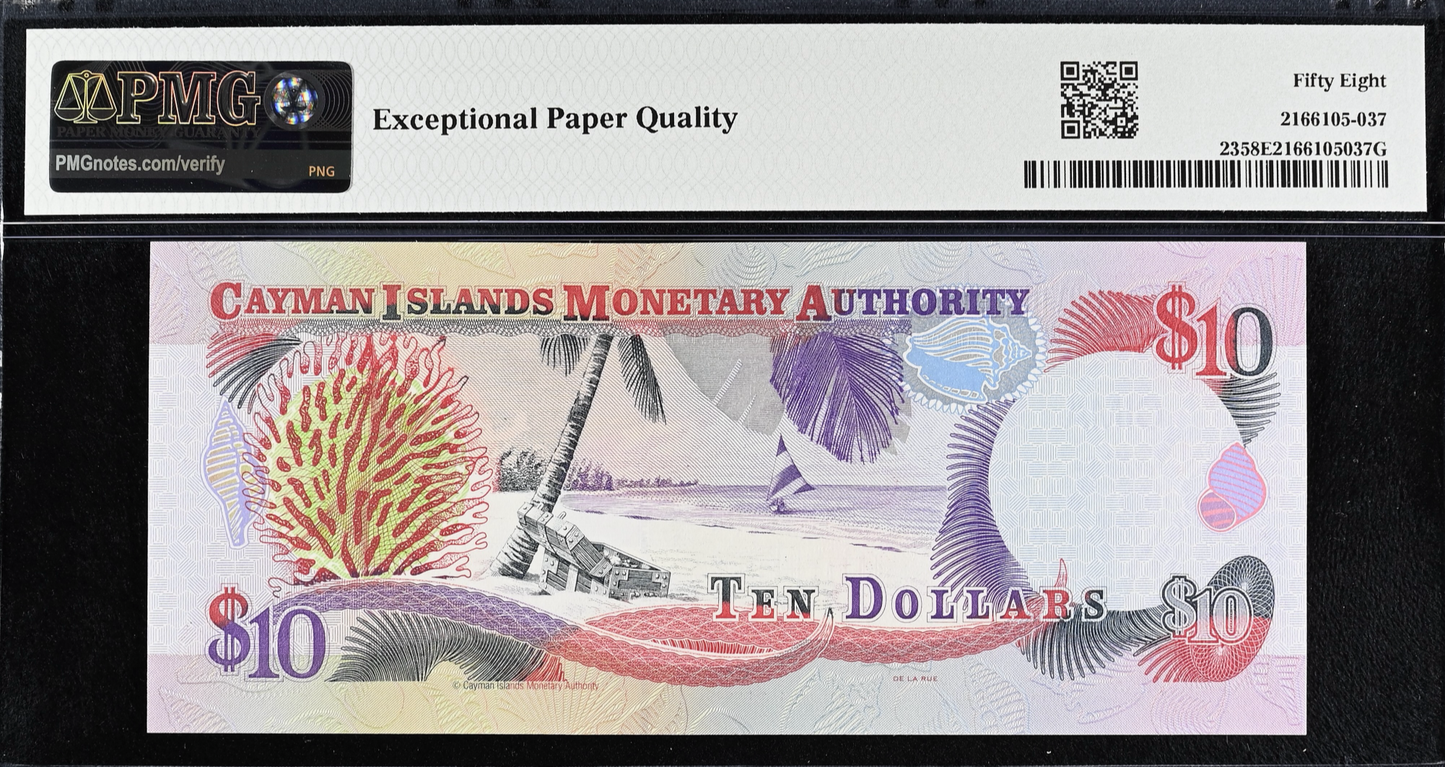 CAYMAN ISLANDS P.23 1998 low serial number $10 Choice AUNC 58 EPQ