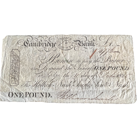 Cambridge Town & County Bank 1825 £5 banknote Outing 409a