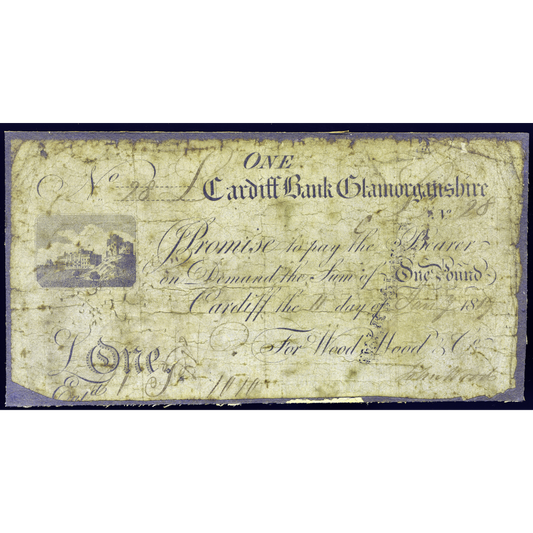Cardiff Bank 1819 £1 banknote Outing 418e