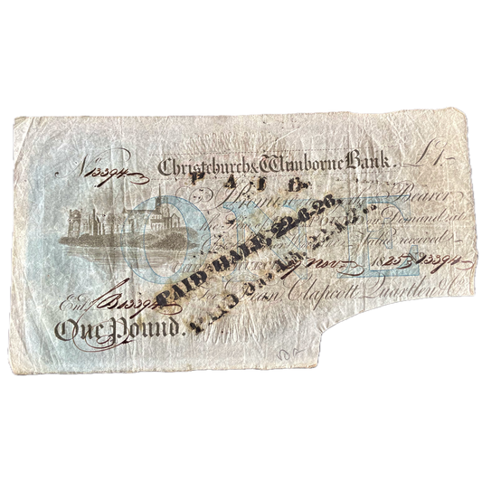 Christchurch & Wimbourne Bank 1825 £1 banknote Outing 556b for type