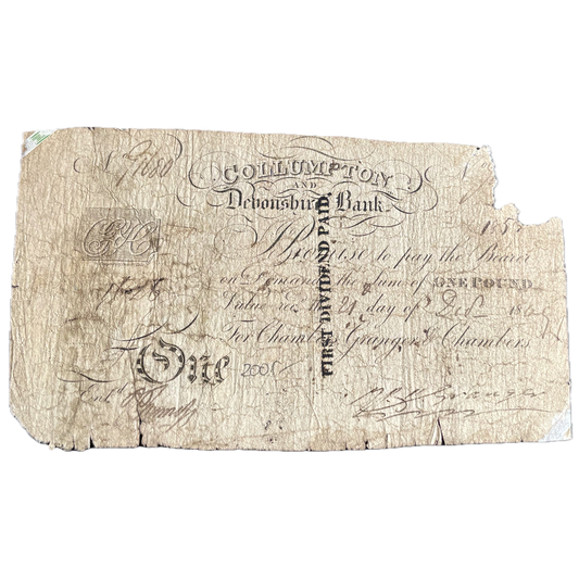 Collumpton and Devonshire Bank 1809 £1 banknote Outing 582a