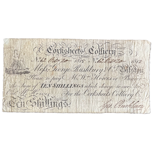 Corksheets Colliery 1815 10 shillings banknote Outing 3008
