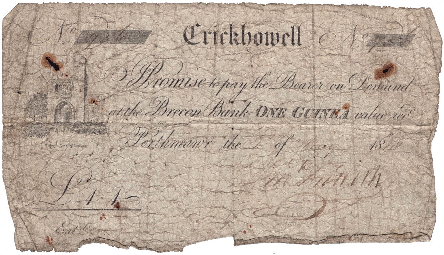 Crickhowell Bank 1818 1 guinea banknote Outing 618a