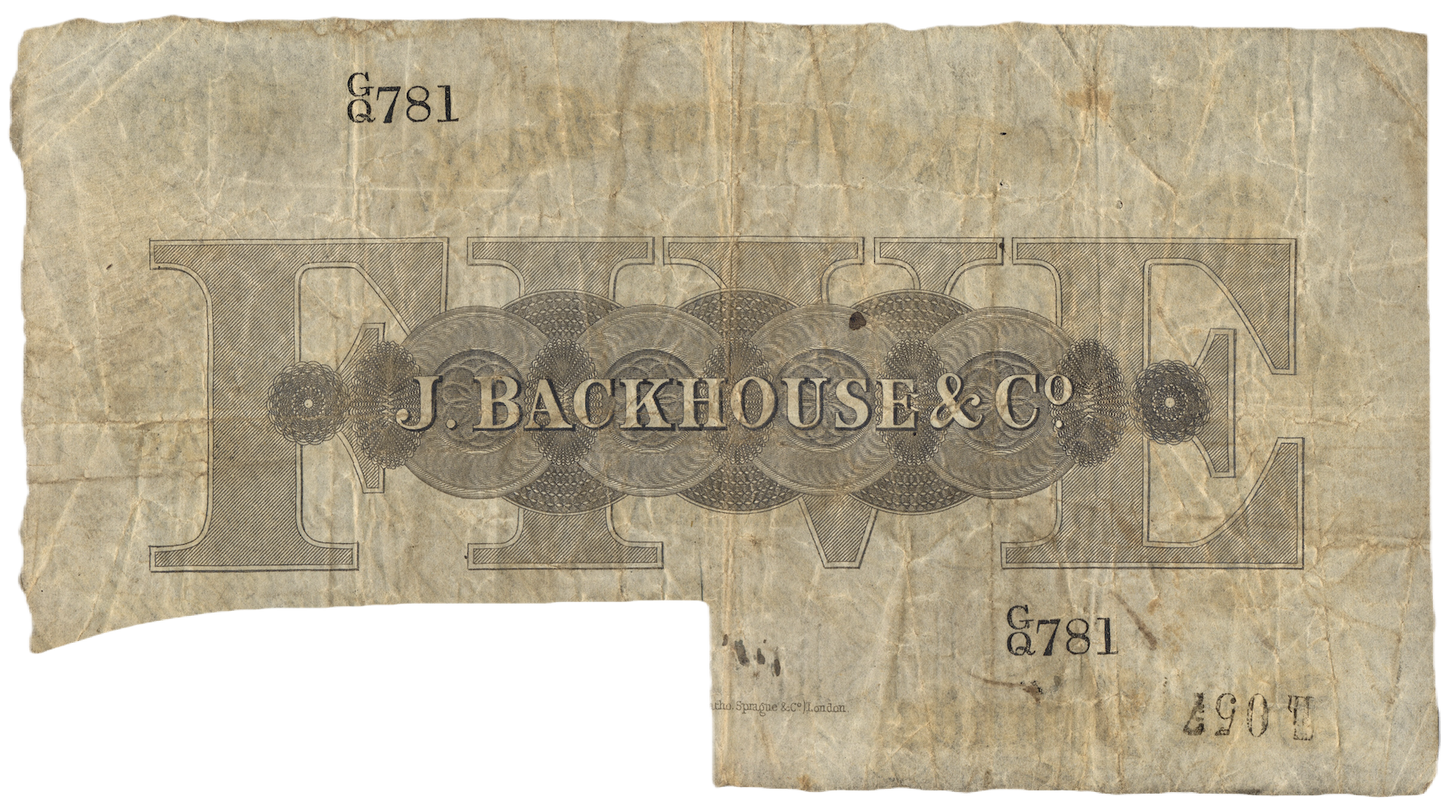 Darlington Bank 1887 £5 banknote Outing 629r