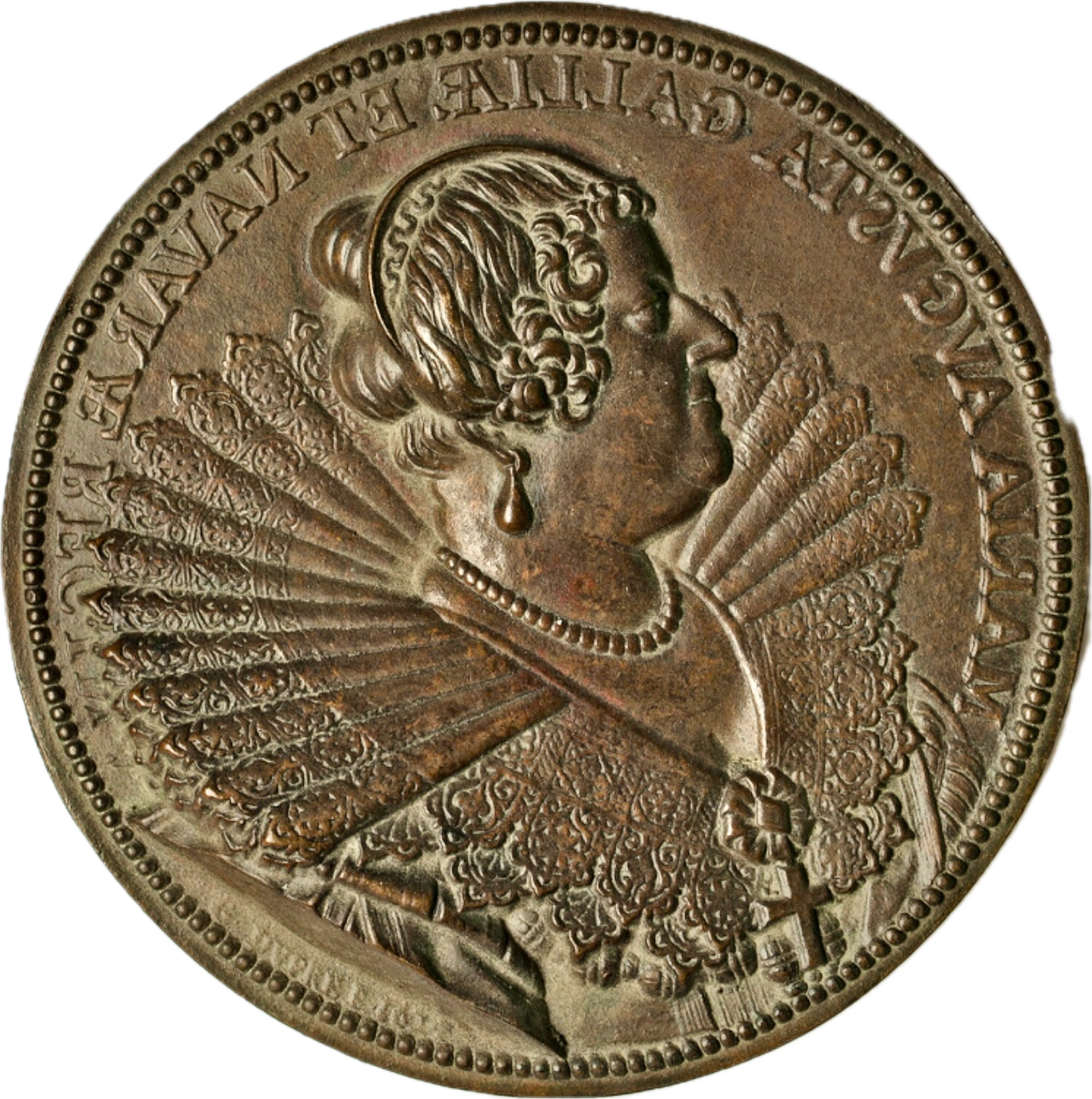 1833 FRANCE Maria of Navarre (1329-1347) 99mm cast bronze high relief uniface medal by Guillaume Dupré