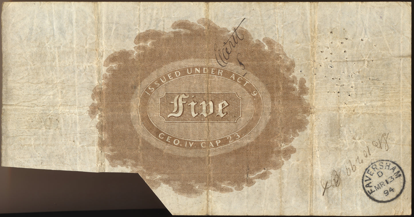 Faversham Bank 1892 £5 banknote Outing 786d