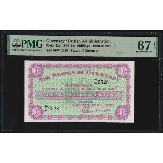 GUERNSEY P.42c GU32b 1966 10s SUPERB GEM UNC 67 EPQ