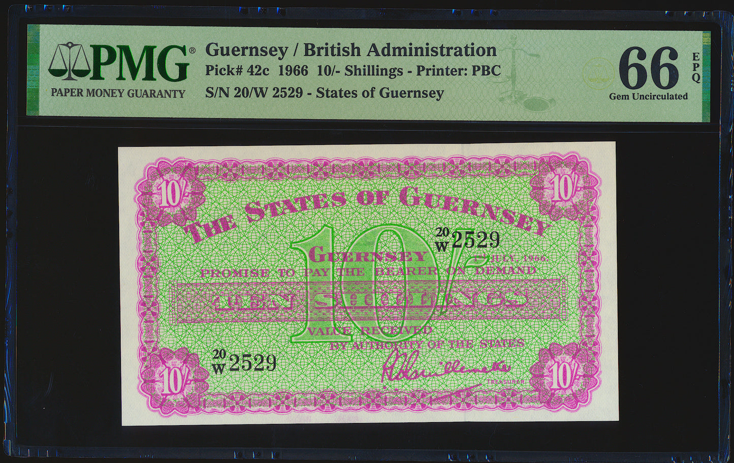 GUERNSEY P.42c GU32b 1966 10s GEM UNC 66 EPQ