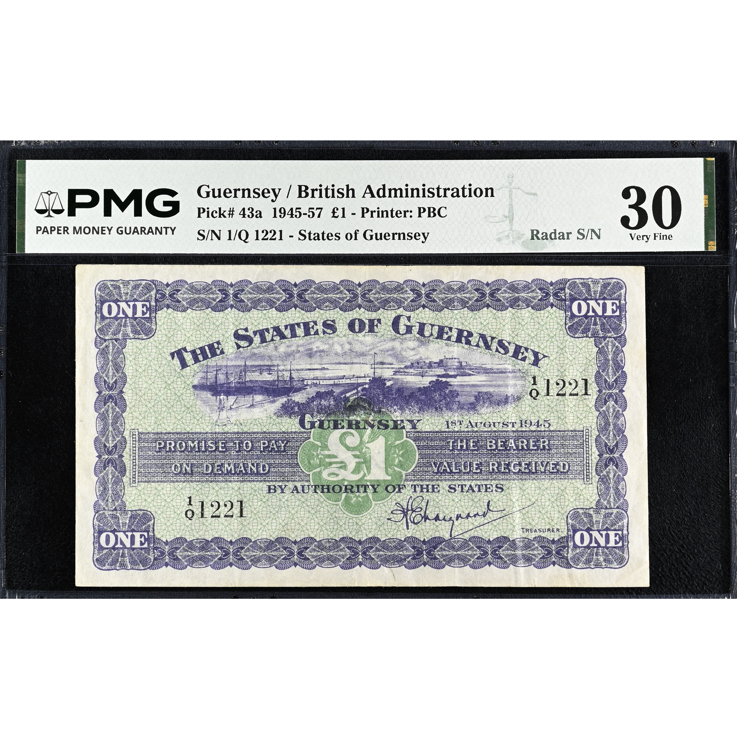 GUERNSEY P.43a GU33a 1945 £1 1/Q VF 30