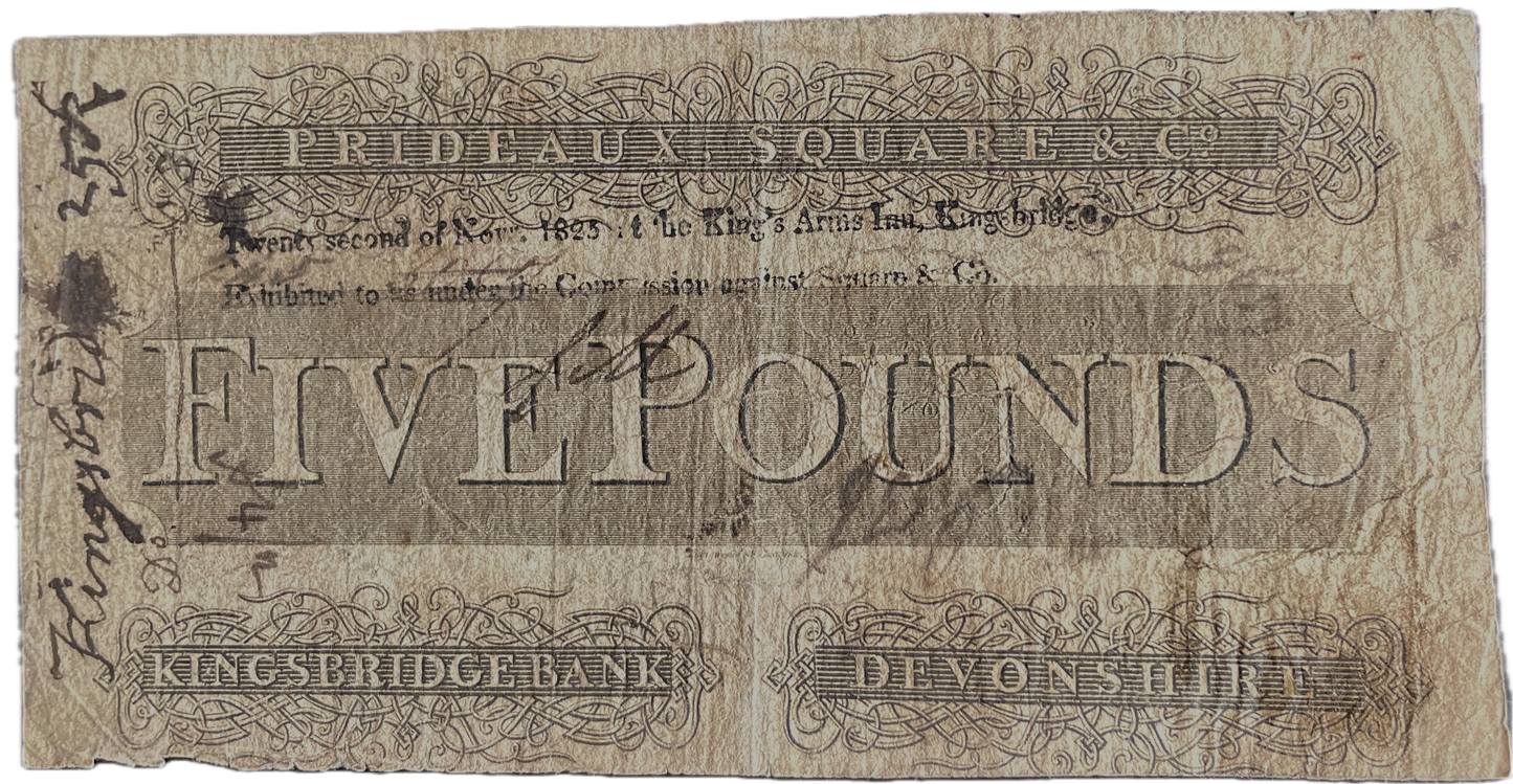 Kingsbridge Bank 1816 £5 banknote Outing 1068b