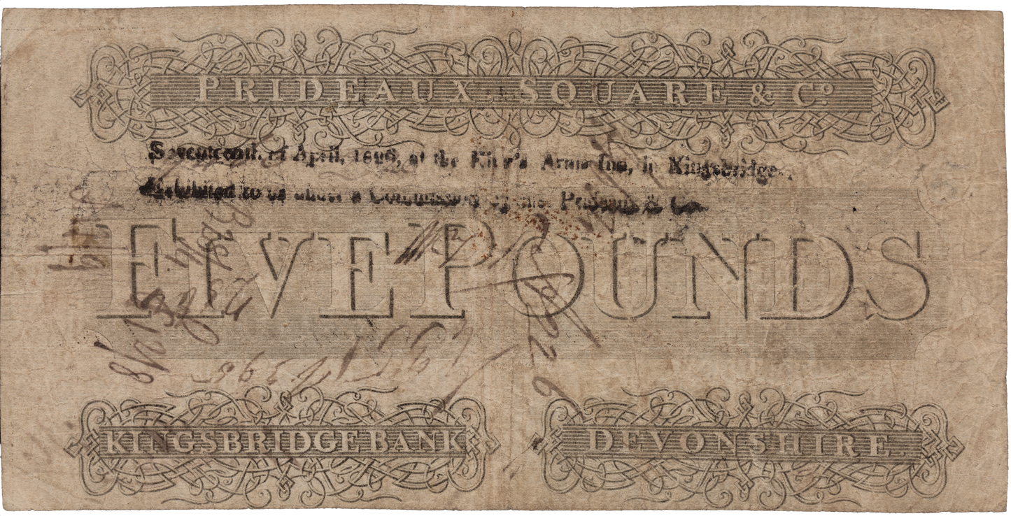 Kingsbridge Bank 1820 £5 banknote Outing 1068b