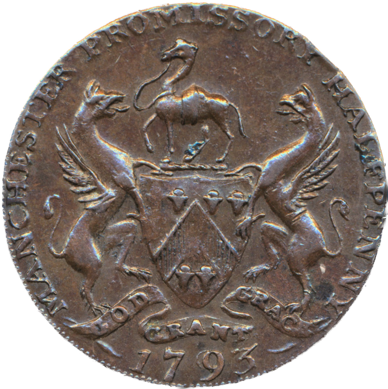 Lancashire D&H 130 Manchester 1793 Conder Halfpenny