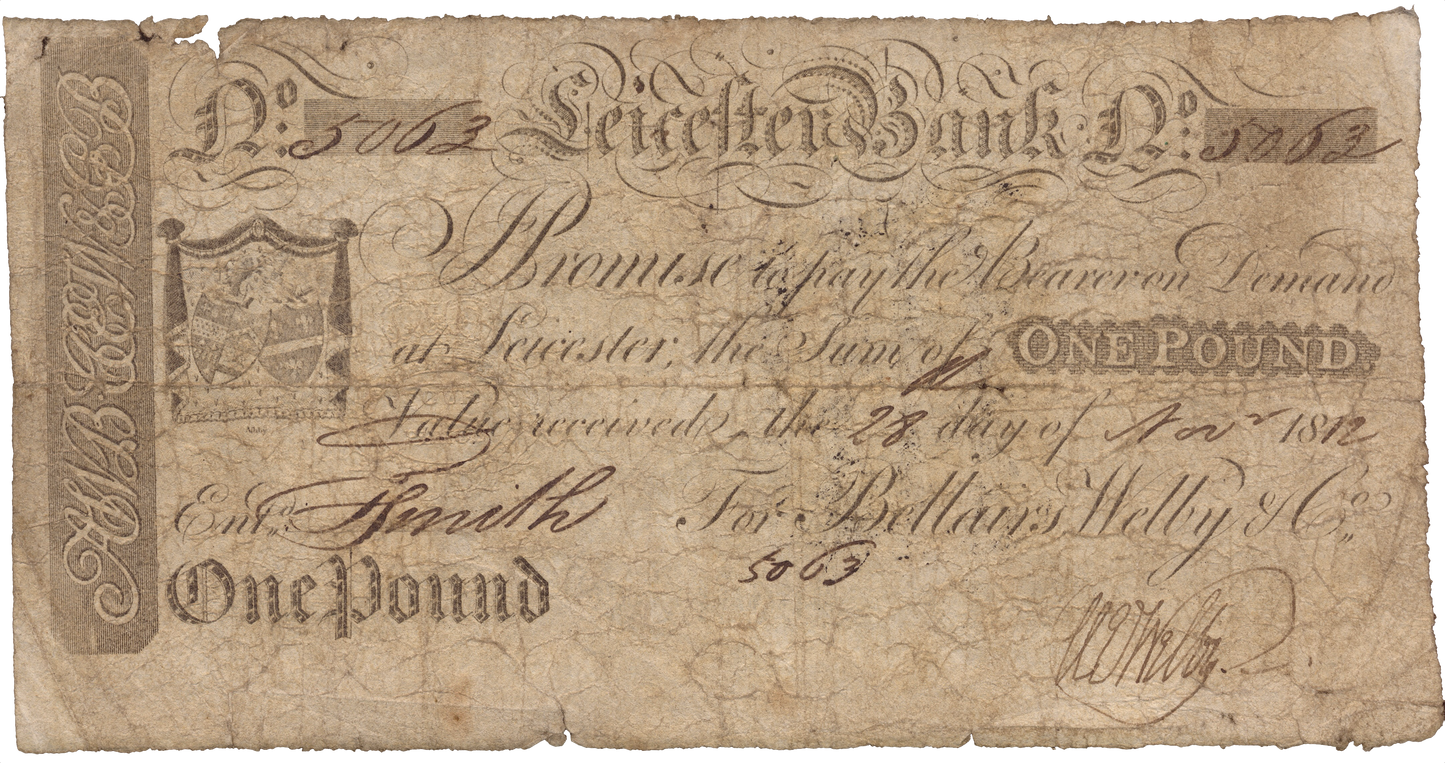 Leicester Bank 1812 £1 banknote Outing 1166a