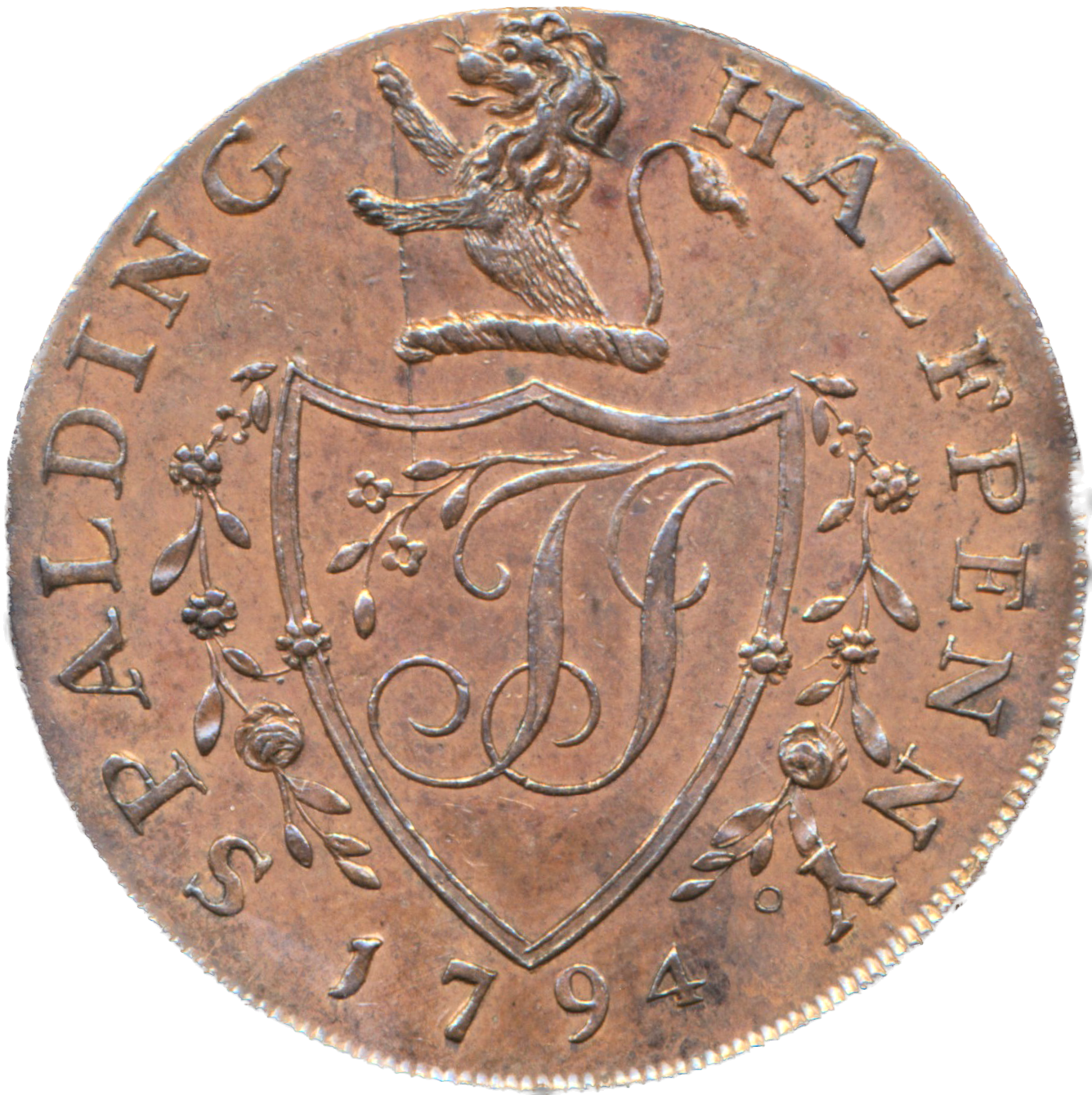Lincolnshire D&H 5 Spalding 1794 Conder Halfpenny