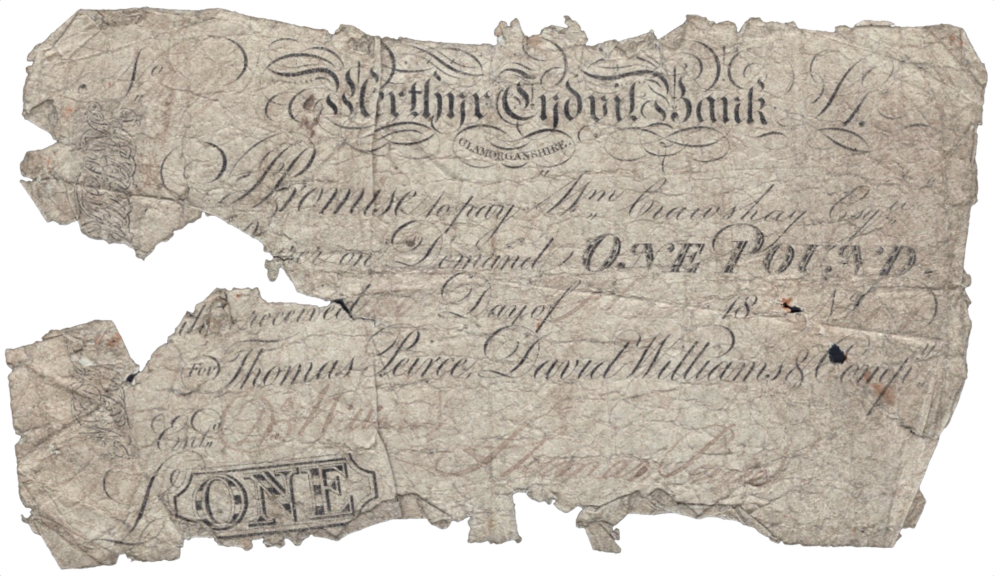 Merthyr Tydfil Bank Monmouthshire 1823 £1 banknote Outing 1421c