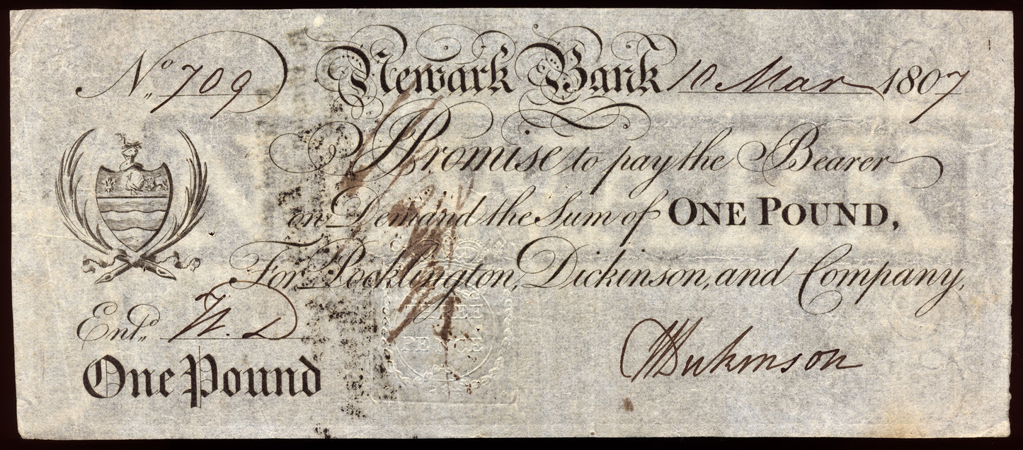 Newark Bank 1807 £1 banknote Outing 1488i