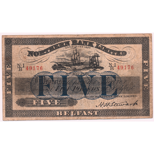 NORTHERN IRELAND P.179 NI612b 1929 Northern Bank £5 F