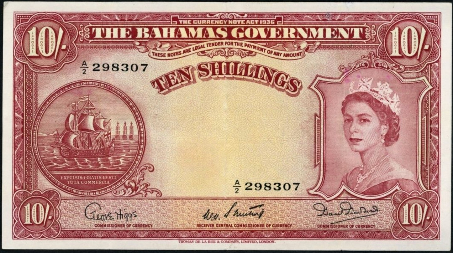 BAHAMAS P.14b 1953 10 Shillings NEF