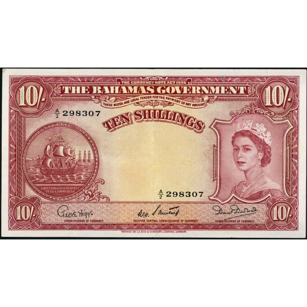 BAHAMAS P.14b 1953 10 Shillings NEF