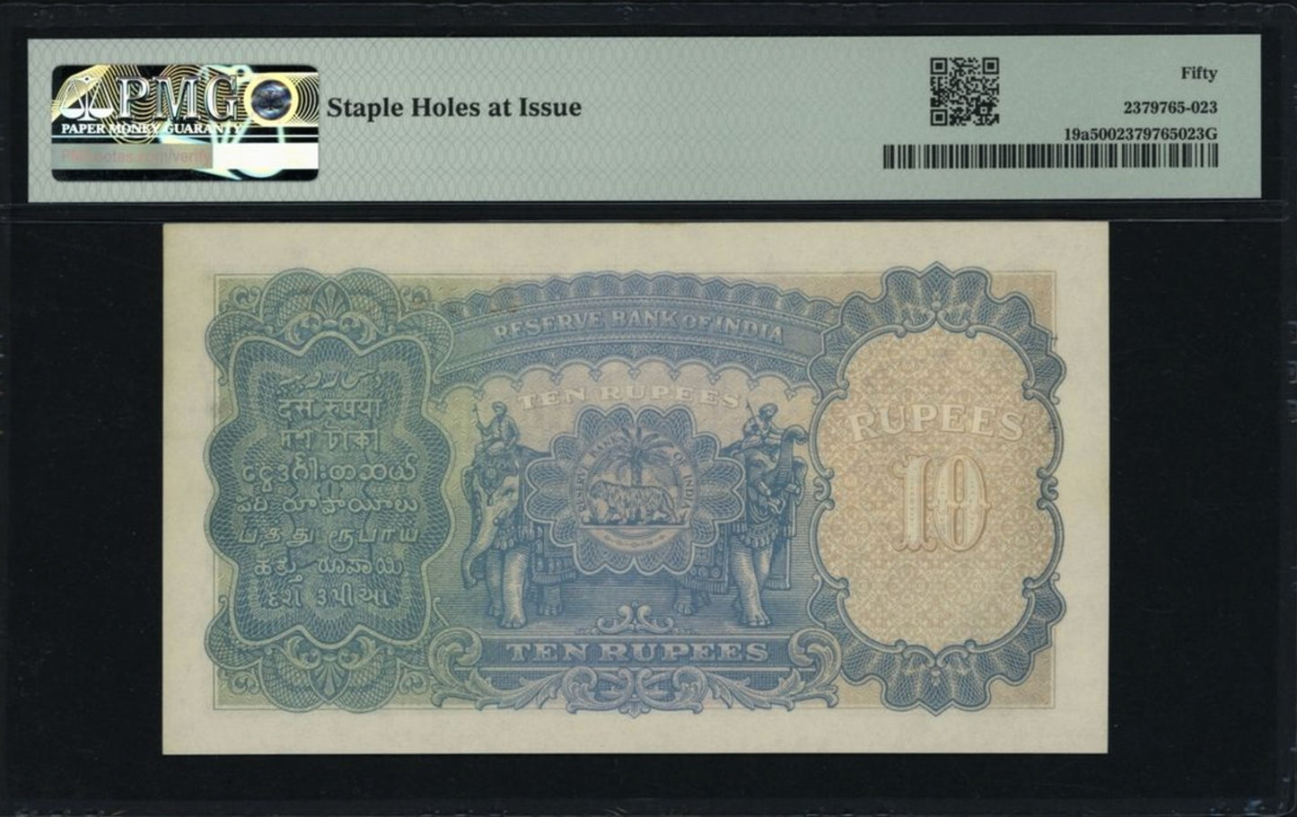 INDIA P.19a 1937 10 Rupees About UNC 50