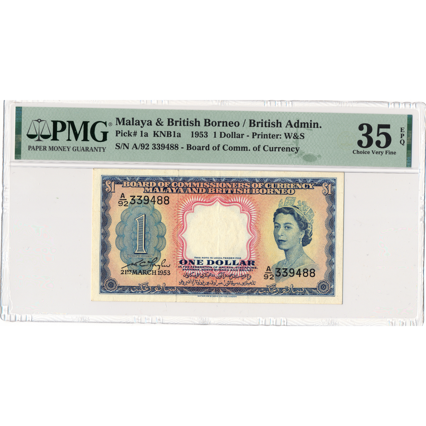 MALAYA and BRITISH BORNEO P.1a 1953 $1 Choice VF 35 EPQ