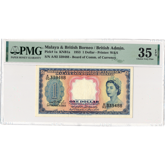 MALAYA and BRITISH BORNEO P.1a 1953 $1 Choice VF 35 EPQ