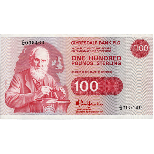 SCOTLAND P.217b SC371b 1991 Clydesdale Bank £100 D/M AUNC