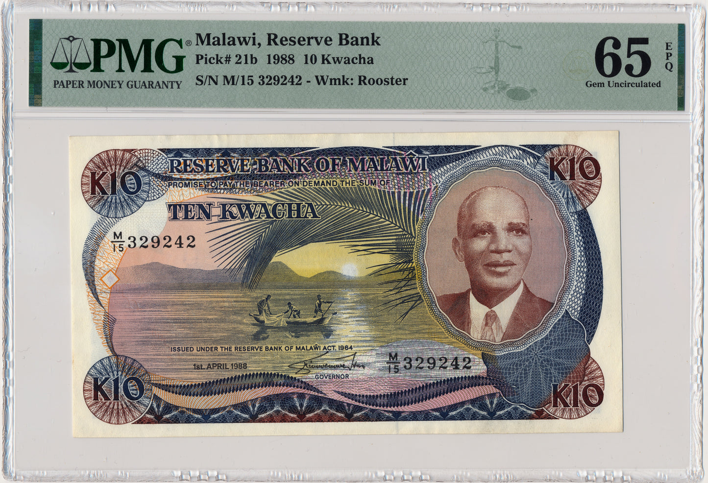 MALAWI P.21b 1988 10 Kwacha Gem UNC 65 EPQ