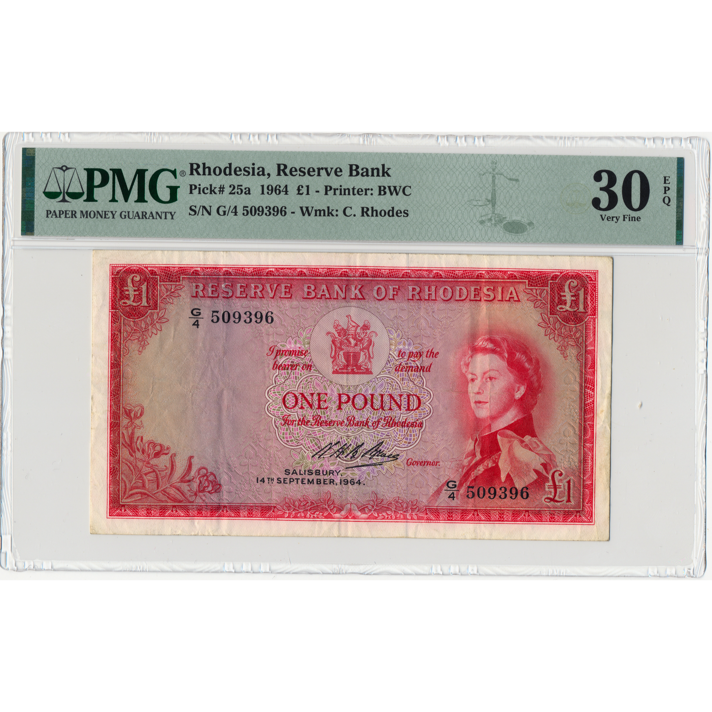 RHODESIA P.25a 1964 £1 VF 30 EPQ