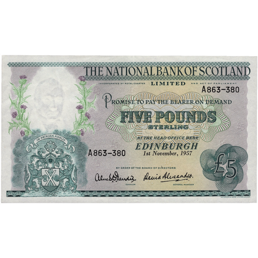 SCOTLAND P.262 SC513 1957 National Bank of Scotland £5 GEF