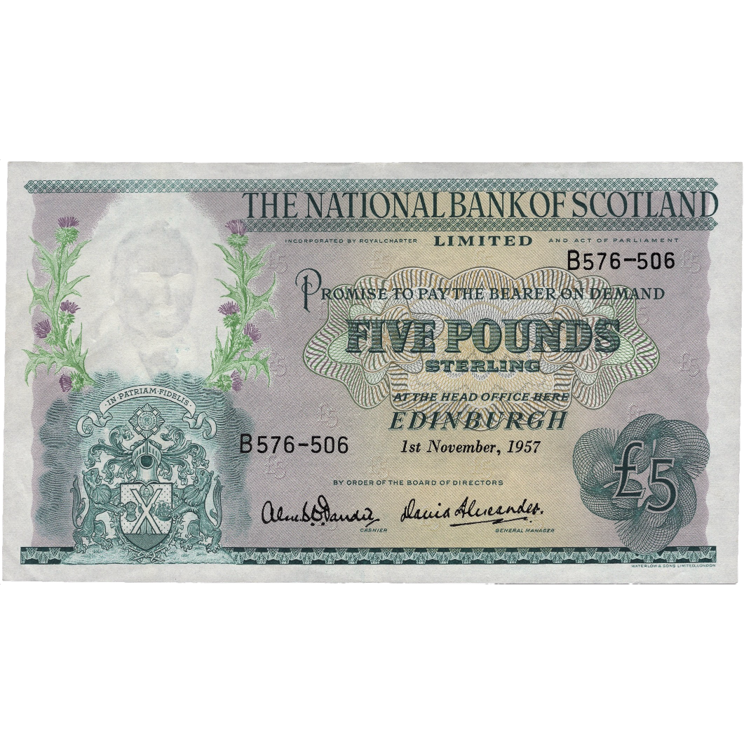 SCOTLAND P.262 SC513 1957 National Bank of Scotland £5 GEF