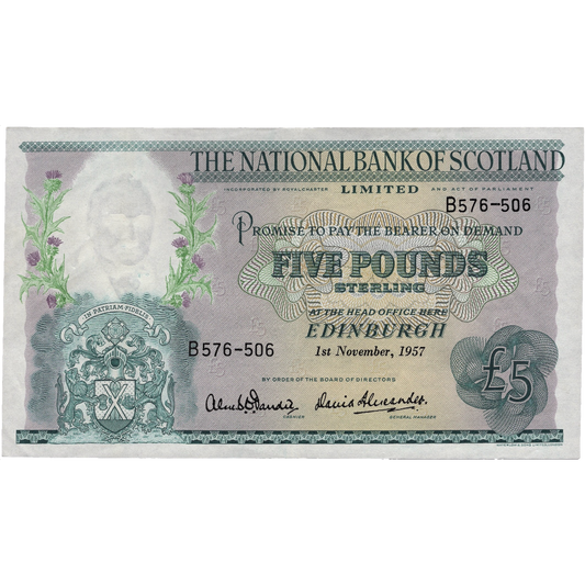 SCOTLAND P.262 SC513 1957 National Bank of Scotland £5 GEF