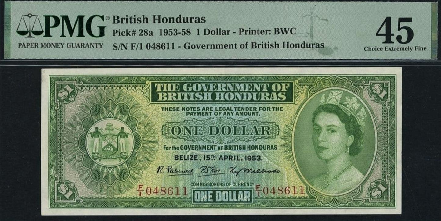 BRITISH HONDURAS P.28a 1953 1 Dollar Choice EF 45