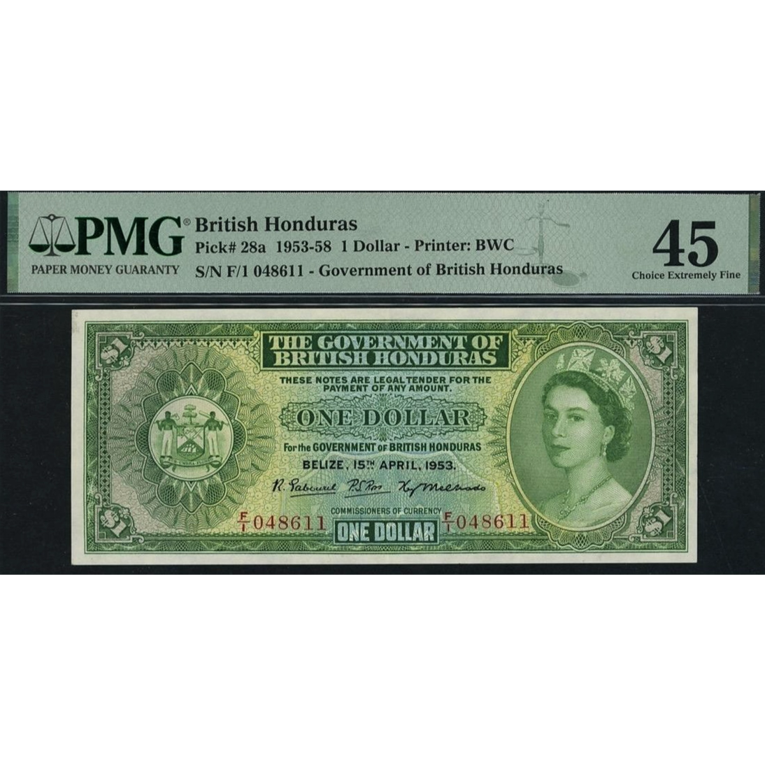 BRITISH HONDURAS P.28a 1953 1 Dollar Choice EF 45