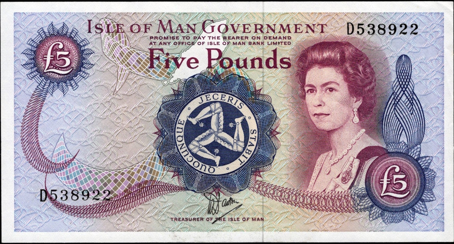 ISLE OF MAN P.30b IM42b 1972-1979 £5 CHOICE UNC