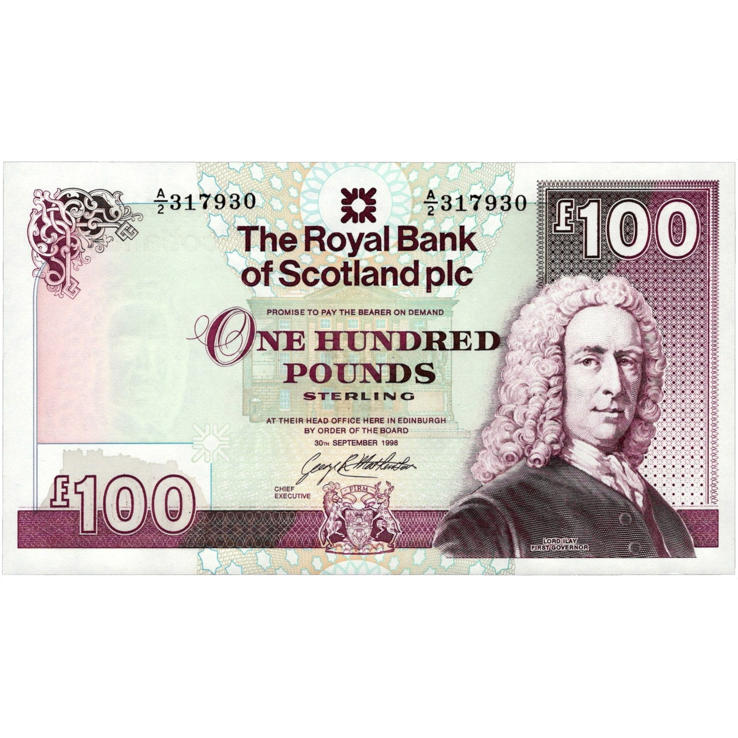 SCOTLAND P.350b SC882b 1998 Royal Bank of Scotland £100 A/2 UNC