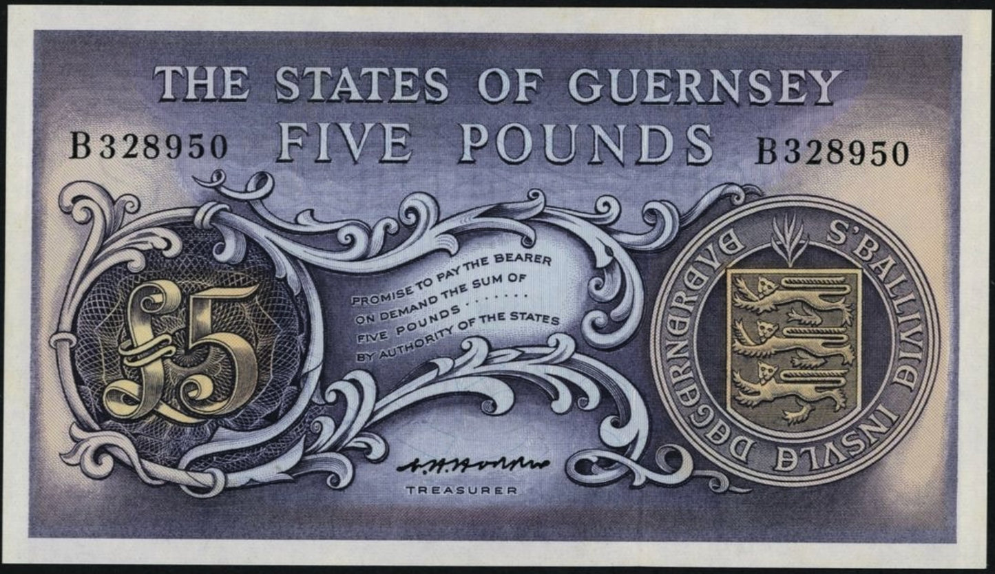 GUERNSEY P.46b GU42b 1969-1980 £5 AUNC