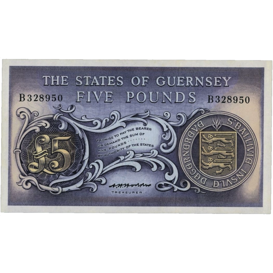 GUERNSEY P.46b GU42b 1969-1980 £5 AUNC