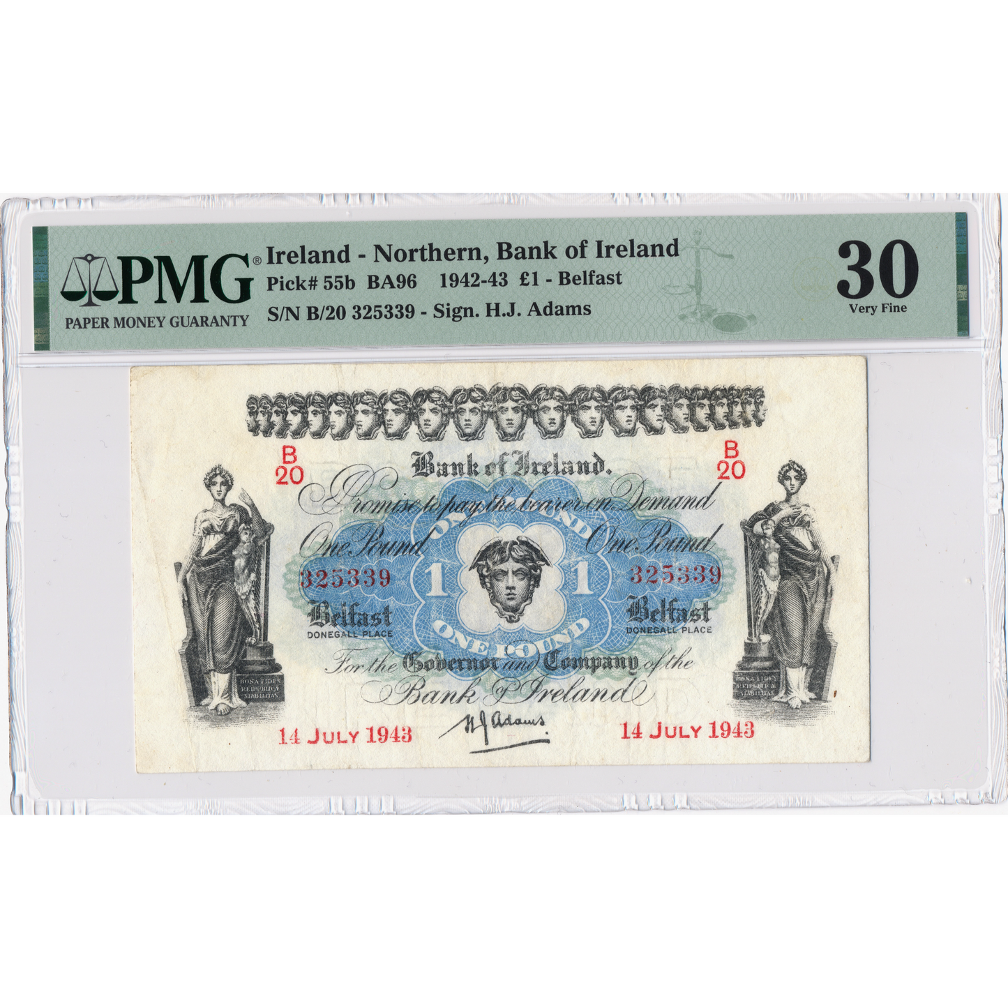 NORTHERN IRELAND P.55b NI202b 1943 Bank of Ireland £1 VF 30