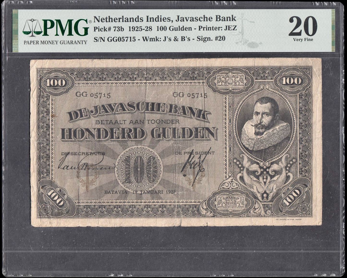 NETHERLANDS INDIES P.71c 1931 25 Guilden VF 30