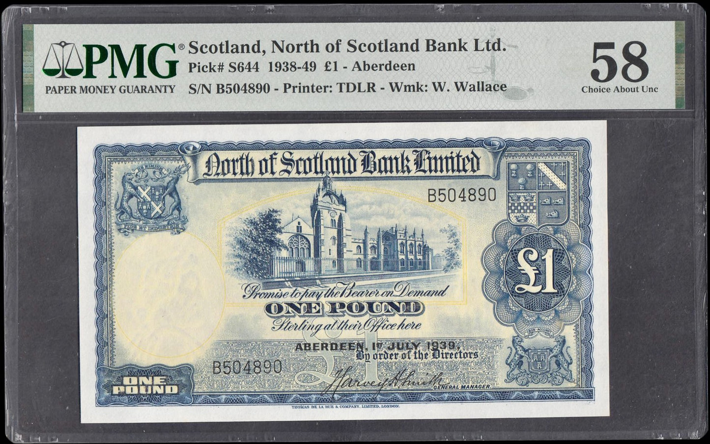 SCOTLAND P.S644 SC712a 1938 - 1949 North of Scotland Bank £1 Choice AUNC 58