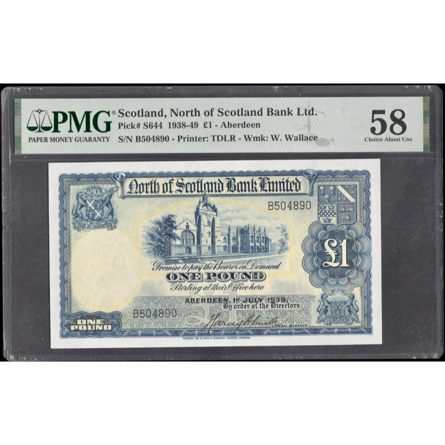 SCOTLAND P.S644 SC712a 1938 - 1949 North of Scotland Bank £1 Choice AUNC 58
