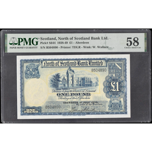 SCOTLAND P.S644 SC712a 1938 - 1949 North of Scotland Bank £1 Choice AUNC 58