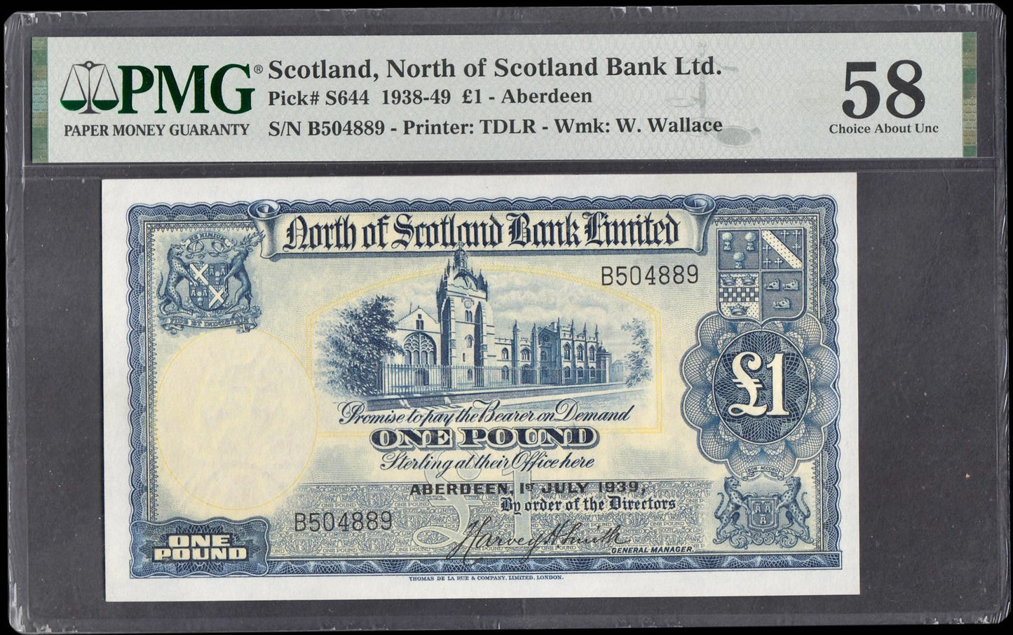 SCOTLAND P.S644 SC712a 1938 - 1949 North of Scotland Bank £1 Choice AUNC 58