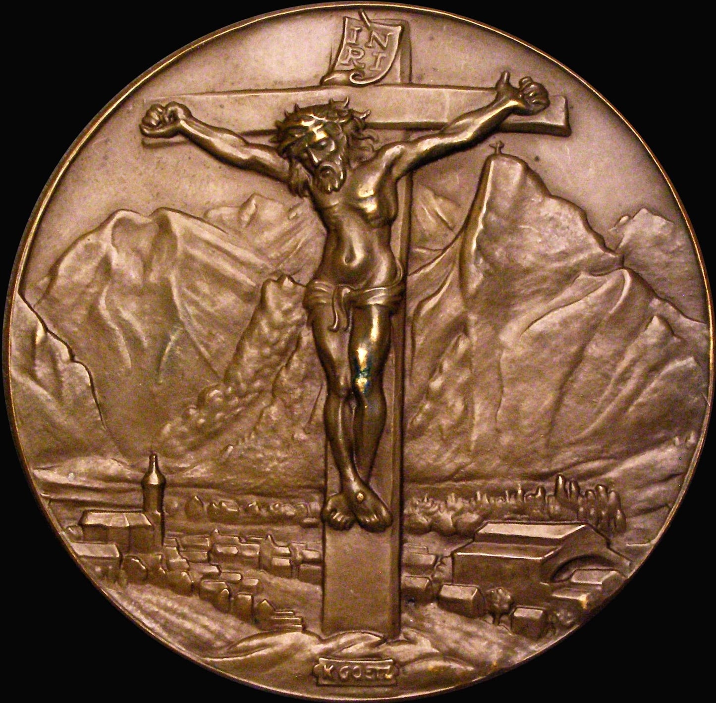 1930 GERMANY Passion Play in Oberammergau 60mm bronze medal by K Goetz.