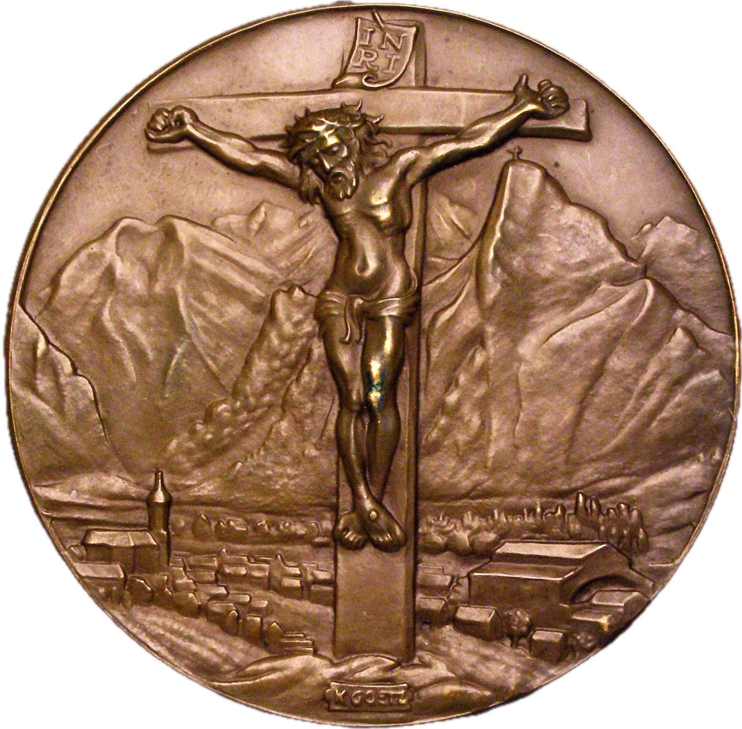 1930 GERMANY Passion Play in Oberammergau 60mm bronze medal by K Goetz.